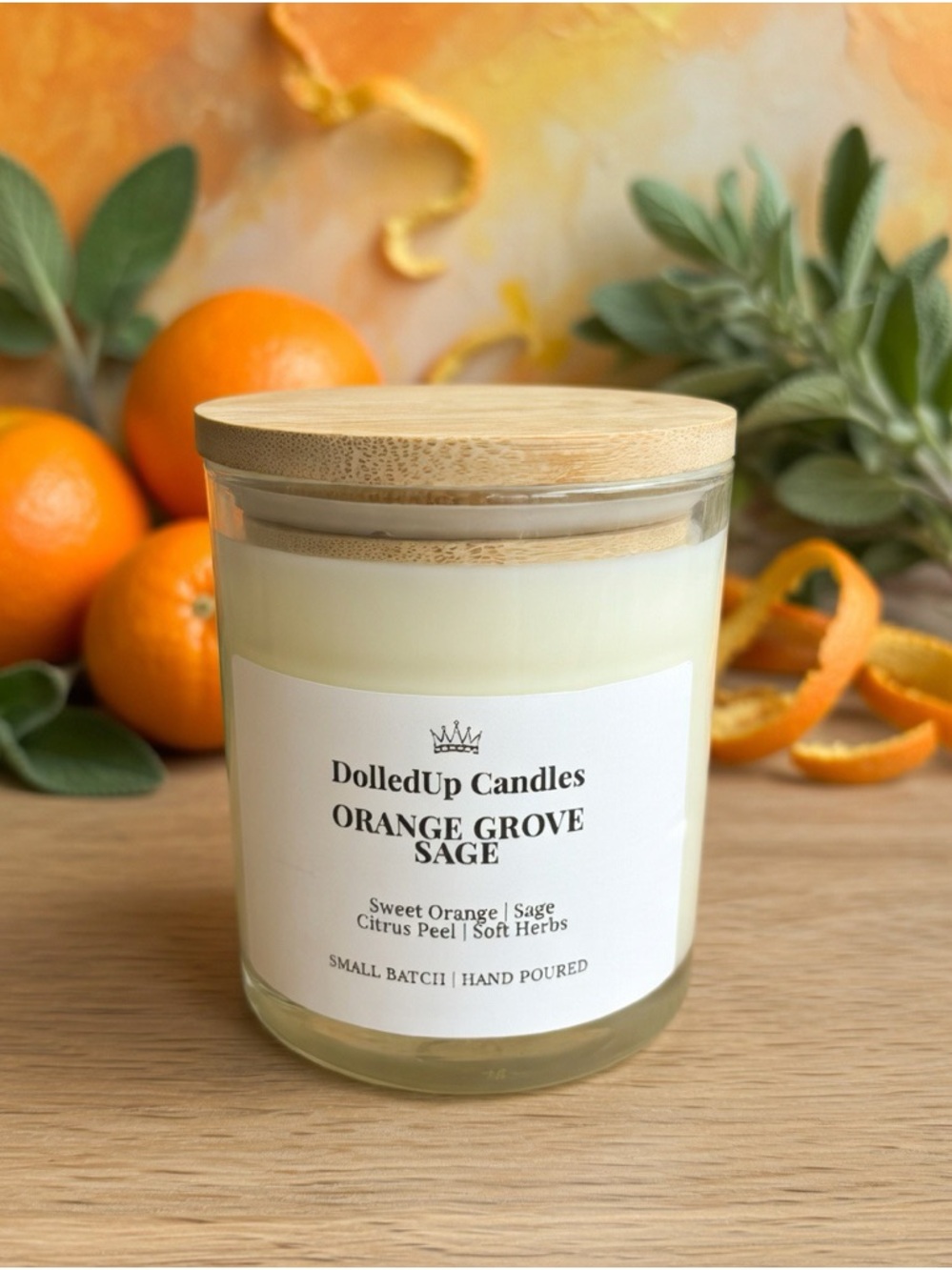 9oz Orange Grove Sage Soy Candle | Bright Citrus & Earthy Sage